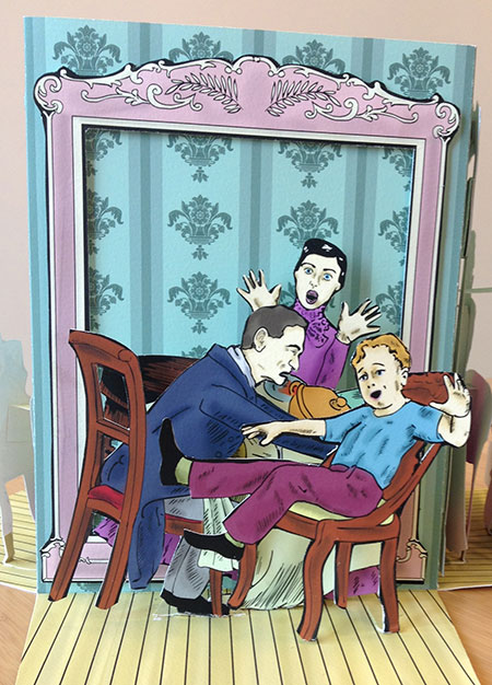 The Story of Fidgety Phillip, 2014 3-panel pop-up book digitally printed on Epson Fine Art rag paper with fully archival pigmented ink, 7.25 x 9.5 inches, edition of 10.