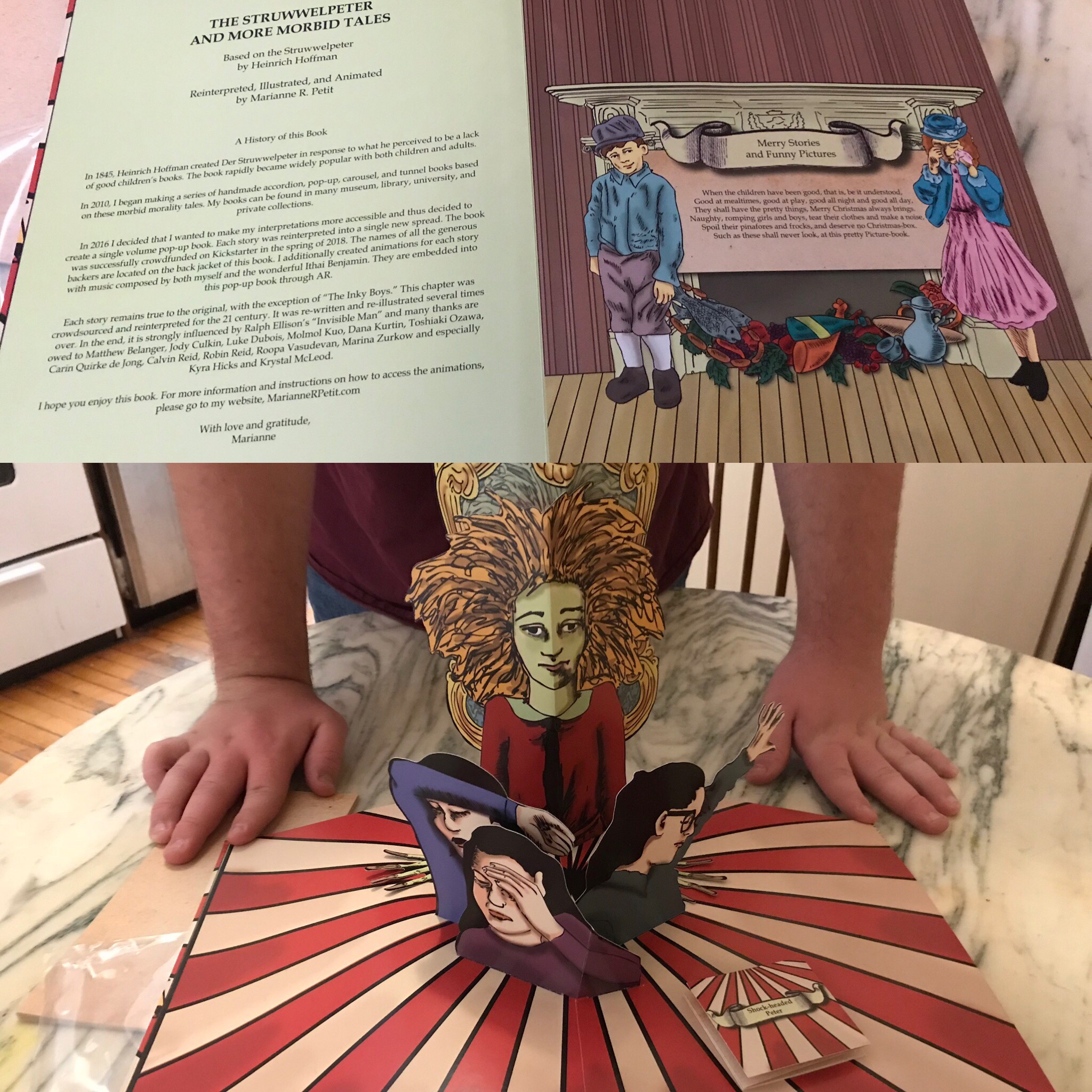 Struwwelpeter Kickstarter Update Magic Words: “Dear Marianne, Thanks for the confirmation, we will proceed to the bulk production. Best Regards, Zoe” Hooray! The sample book arrived last week, it has been approved, and we’re on schedule for the books to ship from the factory in September! Here are some quick photos (thank you, Caleb and Jed, for helping me document it and Matthew for all the great advice!)